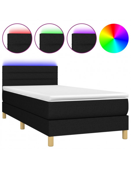 Letto a Molle con Materasso e LED Nero 80x200 cm in Tessuto