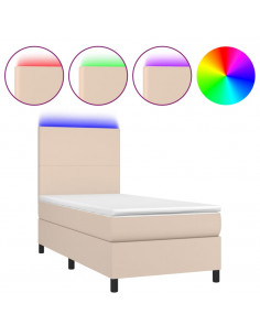 Giroletto Molle Materasso e LED Cappuccino 90x200 cm Similpelle 2