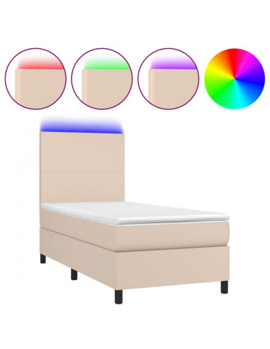 Giroletto Molle Materasso e LED Cappuccino 90x200 cm Similpelle