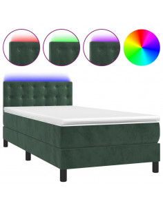 Letto a Molle con Materasso e LED Verde Scuro 90x190 cm Velluto 2