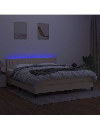 Letto a Molle con Materasso e LED Crema 180x200 cm in Tessuto