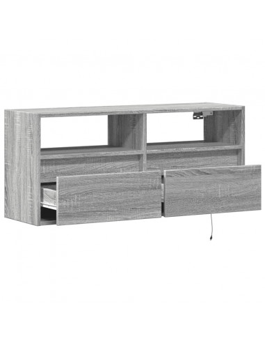 Mobile TV a Parete con Luci LED Grigio Sonoma 100x31x45 cm