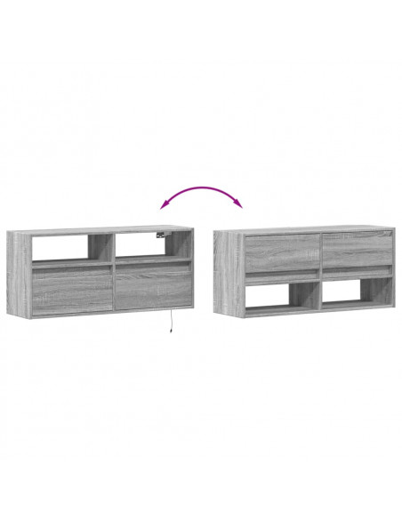 Mobile TV a Parete con Luci LED Grigio Sonoma 100x31x45 cm