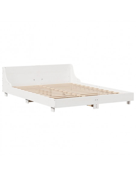 Giroletto con Testiera Bianco 140x190 cm in Legno Massello Pino