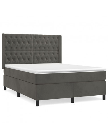 Giroletto a Molle con Materasso Grigio Scuro 140x190 cm Velluto