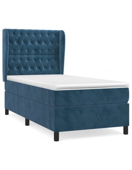 Giroletto a Molle con Materasso Blu Scuro 90x200 cm in Velluto