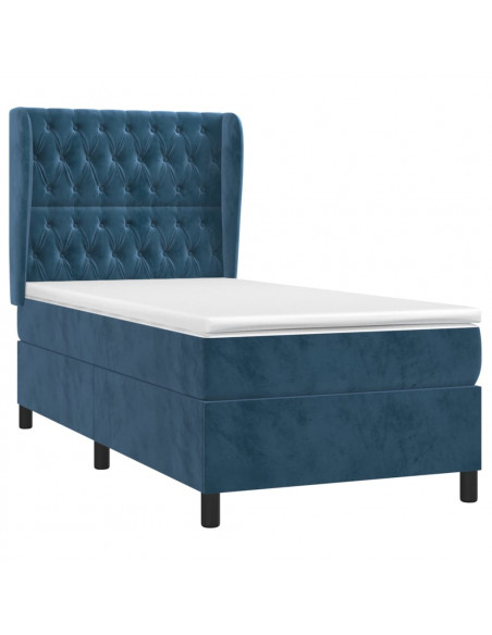 Giroletto a Molle con Materasso Blu Scuro 90x200 cm in Velluto