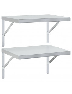 Mensole a Muro 2 pz 50x40 cm Argento in Acciaio Inossidabile 2