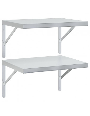 Mensole a Muro 2 pz 50x40 cm Argento in Acciaio Inossidabile