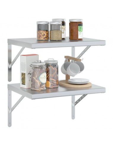 Mensole a Muro 2 pz 50x40 cm Argento in Acciaio Inossidabile