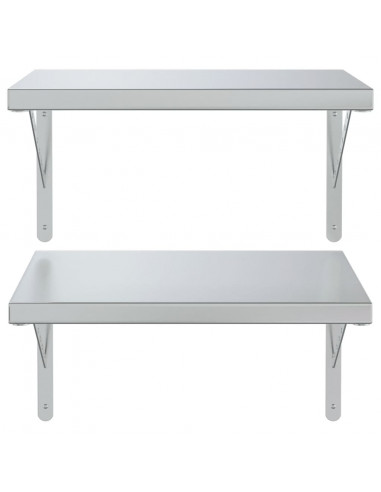 Mensole a Muro 2 pz 50x40 cm Argento in Acciaio Inossidabile