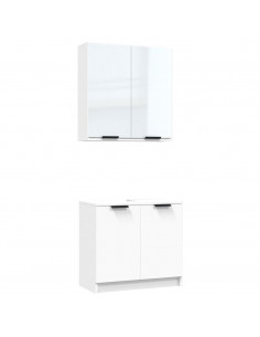 Set di Mobili da Bagno 2 pz Bianco in Legno Multistrato 2
