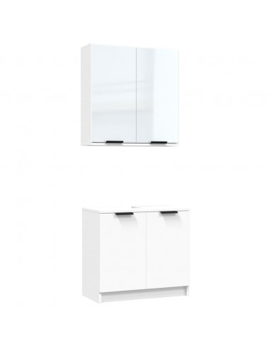 Set di Mobili da Bagno 2 pz Bianco in Legno Multistrato