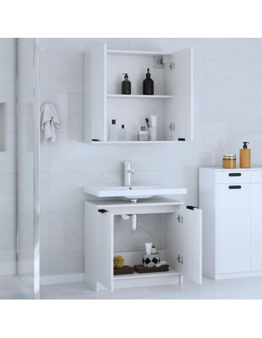 Set di Mobili da Bagno 2 pz Bianco in Legno Multistrato