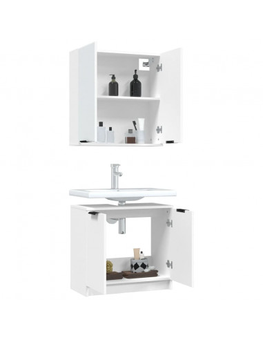 Set di Mobili da Bagno 2 pz Bianco in Legno Multistrato