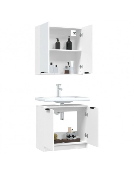 Set di Mobili da Bagno 2 pz Bianco in Legno Multistrato