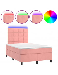 Letto a Molle con Materasso e LED Rosa 120x200 cm in Velluto 2