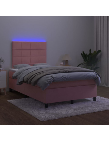 Letto a Molle con Materasso e LED Rosa 120x200 cm in Velluto
