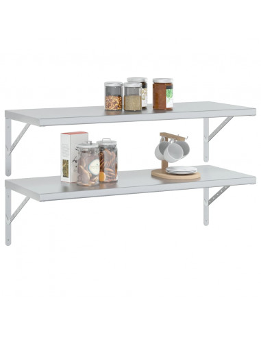Mensole a Muro 2 pz 100x40 cm Argento in Acciaio Inossidabile