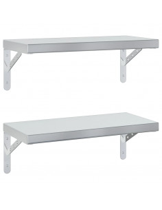 Mensole a Muro 2 pz 50x23,5 cm Argento in Acciaio Inossidabile 2