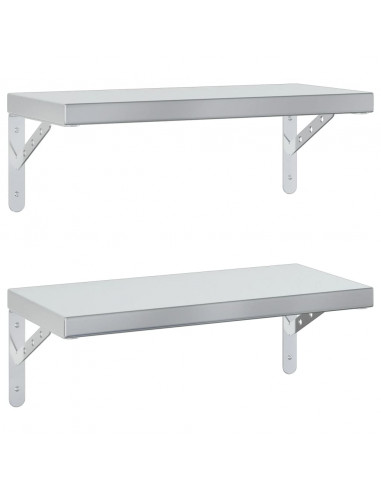 Mensole a Muro 2 pz 50x23,5 cm Argento in Acciaio Inossidabile