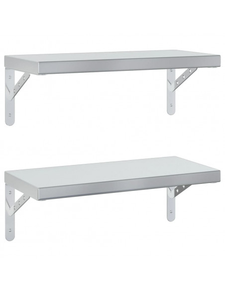 Mensole a Muro 2 pz 50x23,5 cm Argento in Acciaio Inossidabile