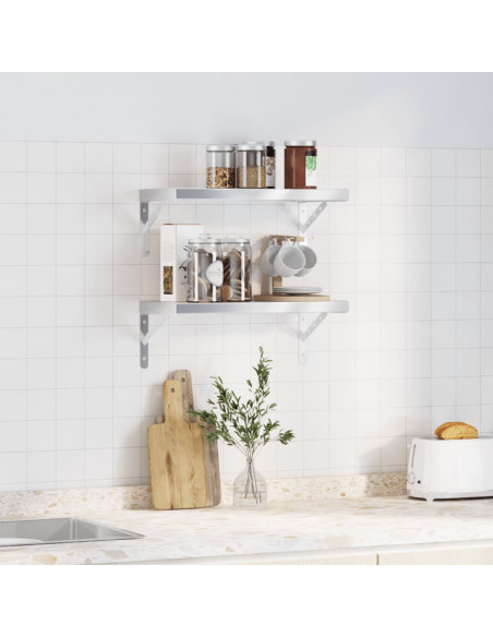 Mensole a Muro 2 pz 50x23,5 cm Argento in Acciaio Inossidabile