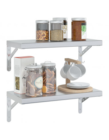 Mensole a Muro 2 pz 50x23,5 cm Argento in Acciaio Inossidabile