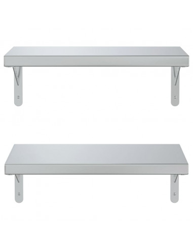 Mensole a Muro 2 pz 50x23,5 cm Argento in Acciaio Inossidabile