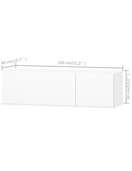 Mobile Porta TV in Legno Multistrato 120x40x34 cm Bianco Lucido