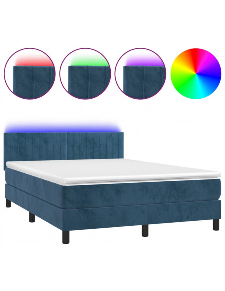 Letto a Molle con Materasso e LED Blu Scuro 140x200 cm