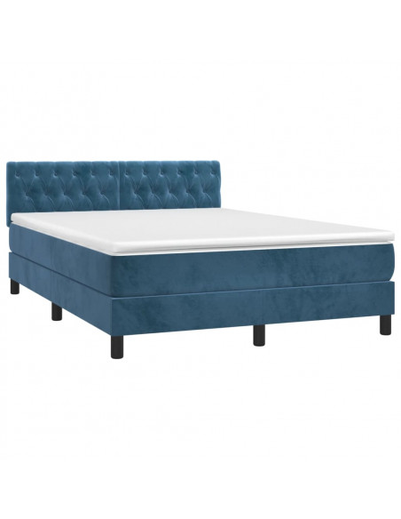Letto a Molle con Materasso e LED Blu Scuro 140x200 cm