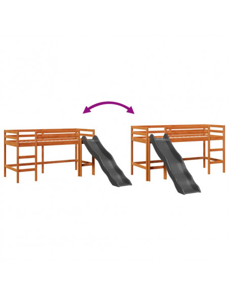 Letto Soppalco senza Materasso Bambini Marrone Cera 90x190 Pino
