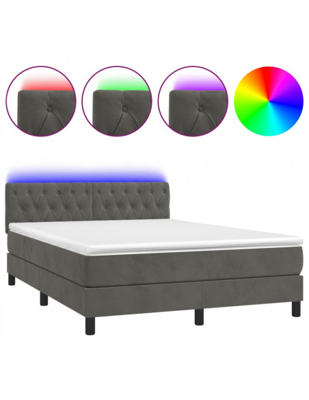 Letto a Molle con Materasso e LED Grigio Scuro 140x200 cm