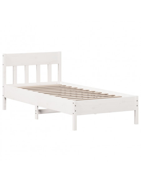 Letto senza Materasso Bianco 75x190 in Legno Massello di Pino