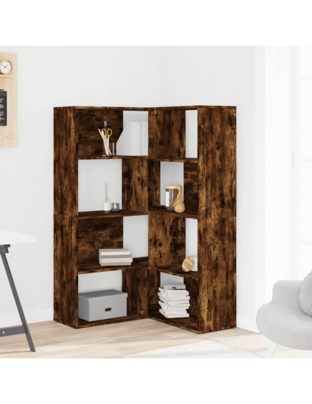 Libreria Angolare 4 Ripiani Rovere Fumo 85x85x140 cm Truciolare