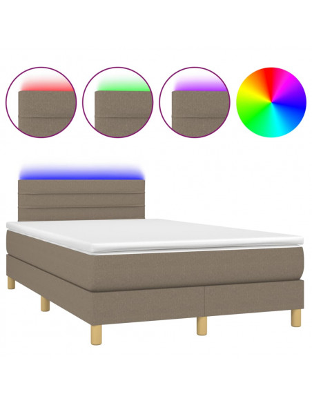 Letto a Molle con Materasso e LED Tortora 120x190 cm in Tessuto