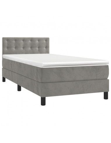 Letto a Molle Materasso e LED Grigio Chiaro 90x190 cm Velluto