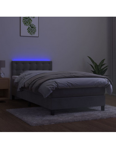Letto a Molle Materasso e LED Grigio Chiaro 90x190 cm Velluto