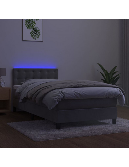 Letto a Molle Materasso e LED Grigio Chiaro 90x190 cm Velluto