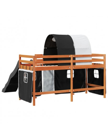 Letto a Soppalco con Tunnel Bambini Bianco e Nero 90x190cm Pino