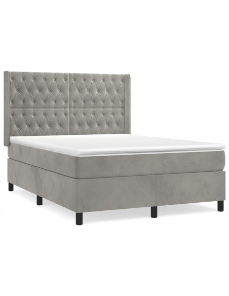 Giroletto a Molle con Materasso Grigio Chiaro 140x190cm Velluto