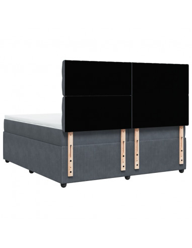 Giroletto a Molle con Materasso Grigio Scuro 200x200 cm Velluto