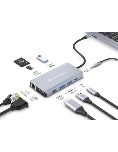 Conceptronic DONN20G Cablato USB 3.2 Gen 1 (3.1 Gen 1) Type-C Grigio