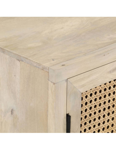 Credenza 60x35x70 cm Legno Massello di Mango e Canna Naturale