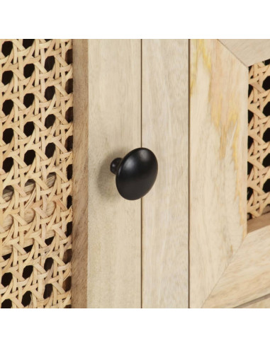 Credenza 60x35x70 cm Legno Massello di Mango e Canna Naturale