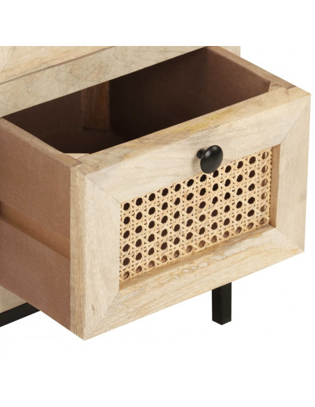 Credenza 60x35x70 cm Legno Massello di Mango e Canna Naturale