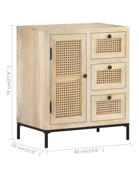 Credenza 60x35x70 cm Legno Massello di Mango e Canna Naturale