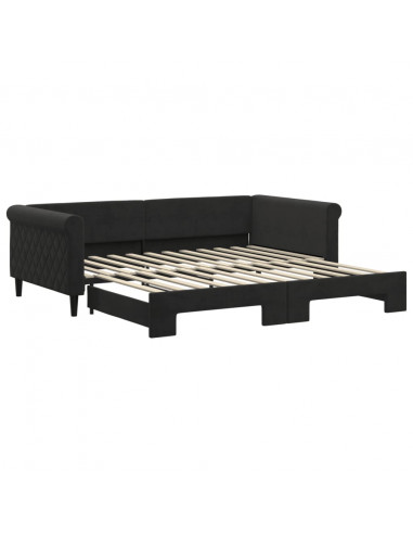 Divano Letto con Letto Estraibile Nero 100x200 cm in Velluto