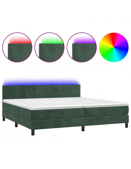 Letto a Molle con Materasso e LED Verde Scuro 200x200cm Velluto